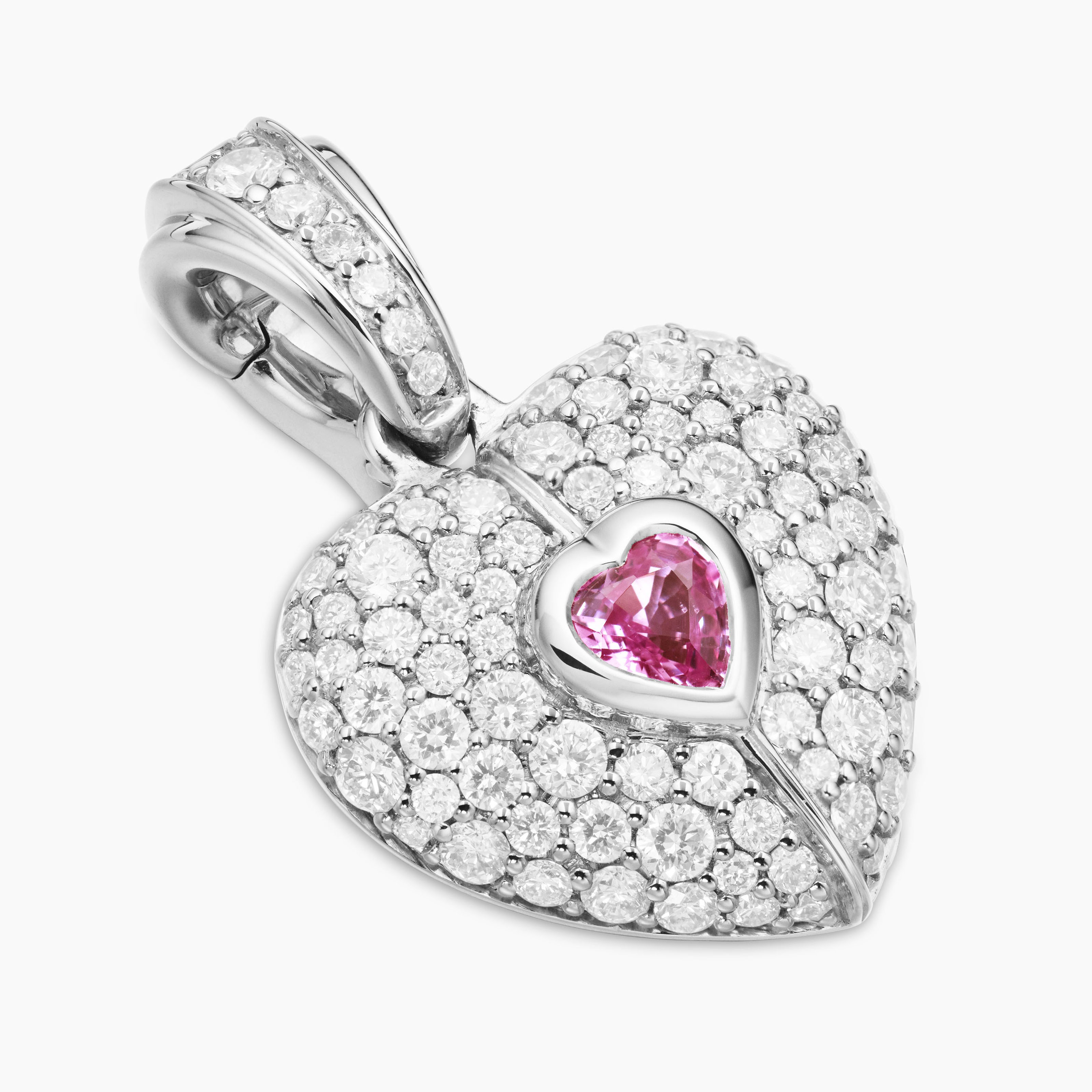 Fashion Two-tone Pink&Diamond Heart Pendant Necklace