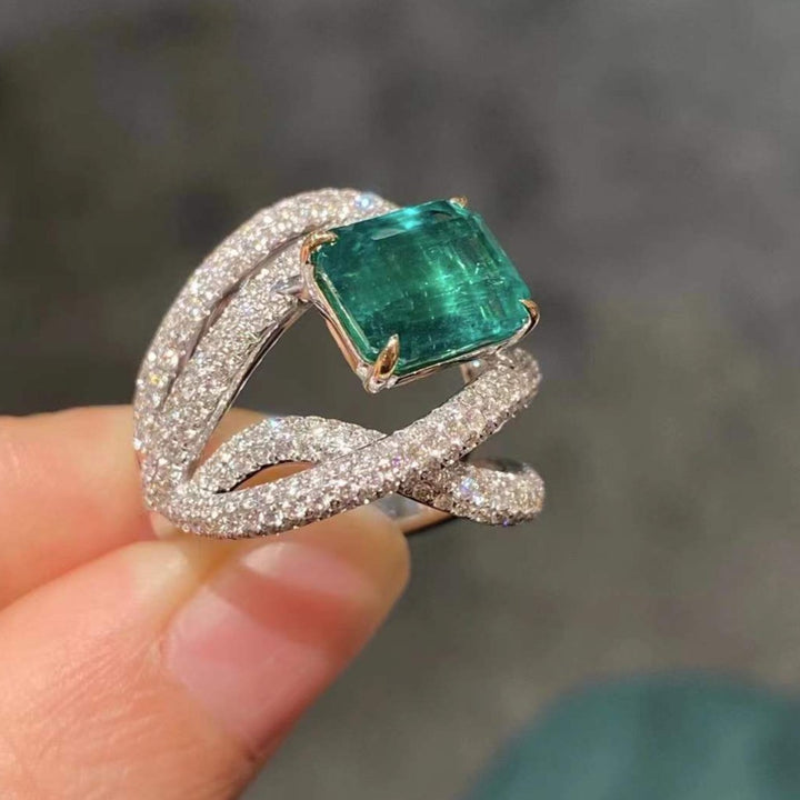 5ct Luxury Emerald Cut Emerald Sapphire Cocktail Ring