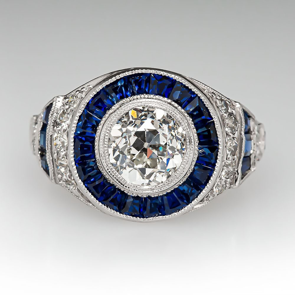 2.5ct Old European Cut Blue Sapphire Engagement Ring