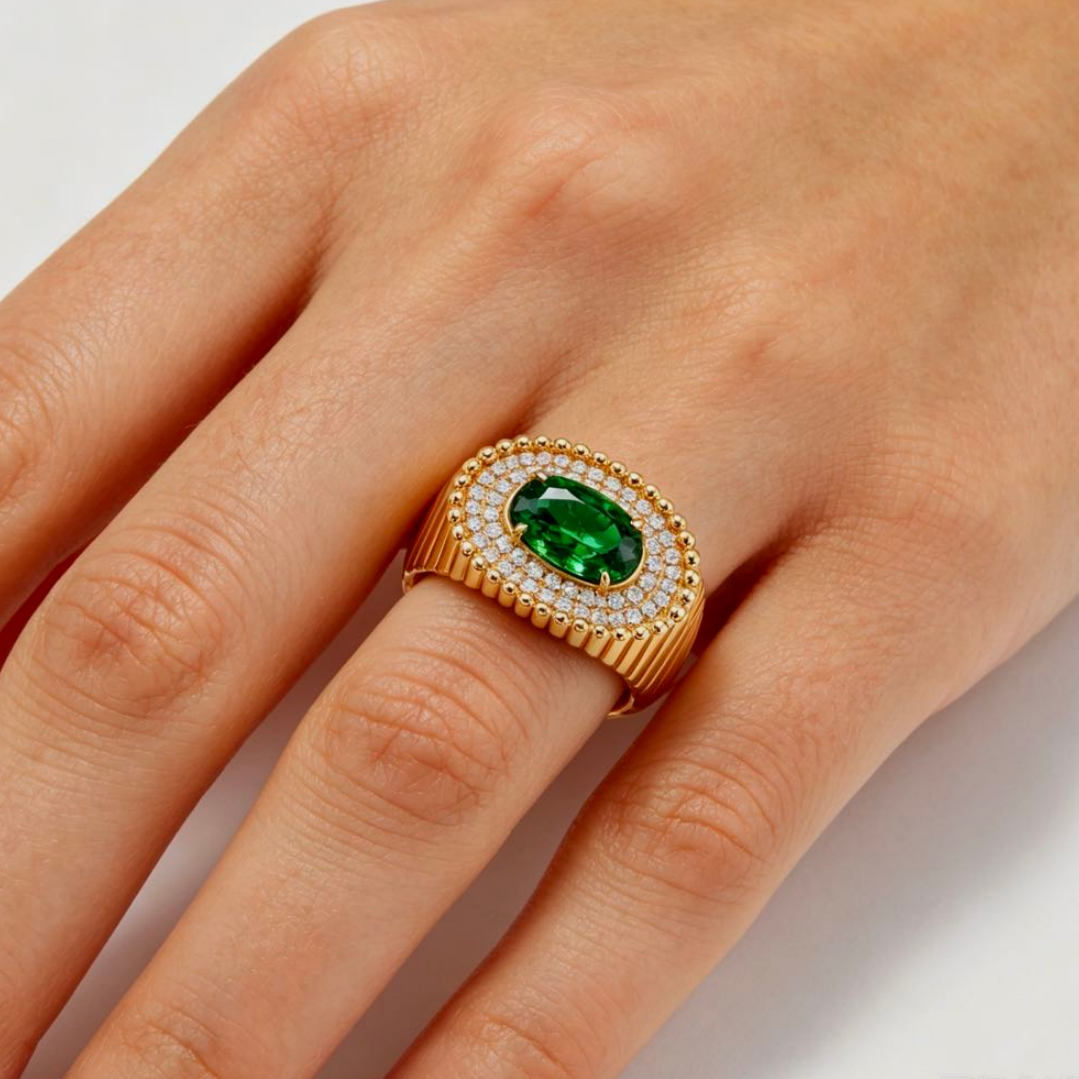 Original Design - 3ct Oval Cut Emerald Sapphire Engagement Ring