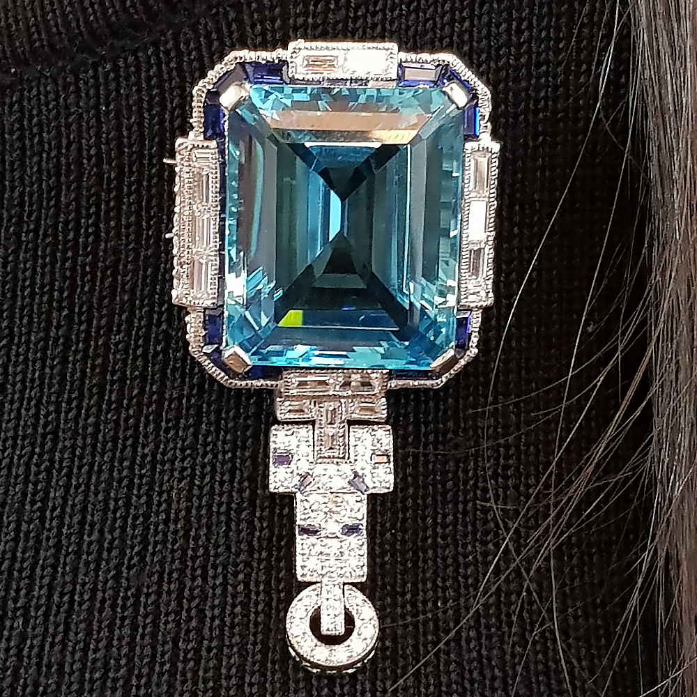 Asscher Cut Aquamarine Sapphire Royal Brooch