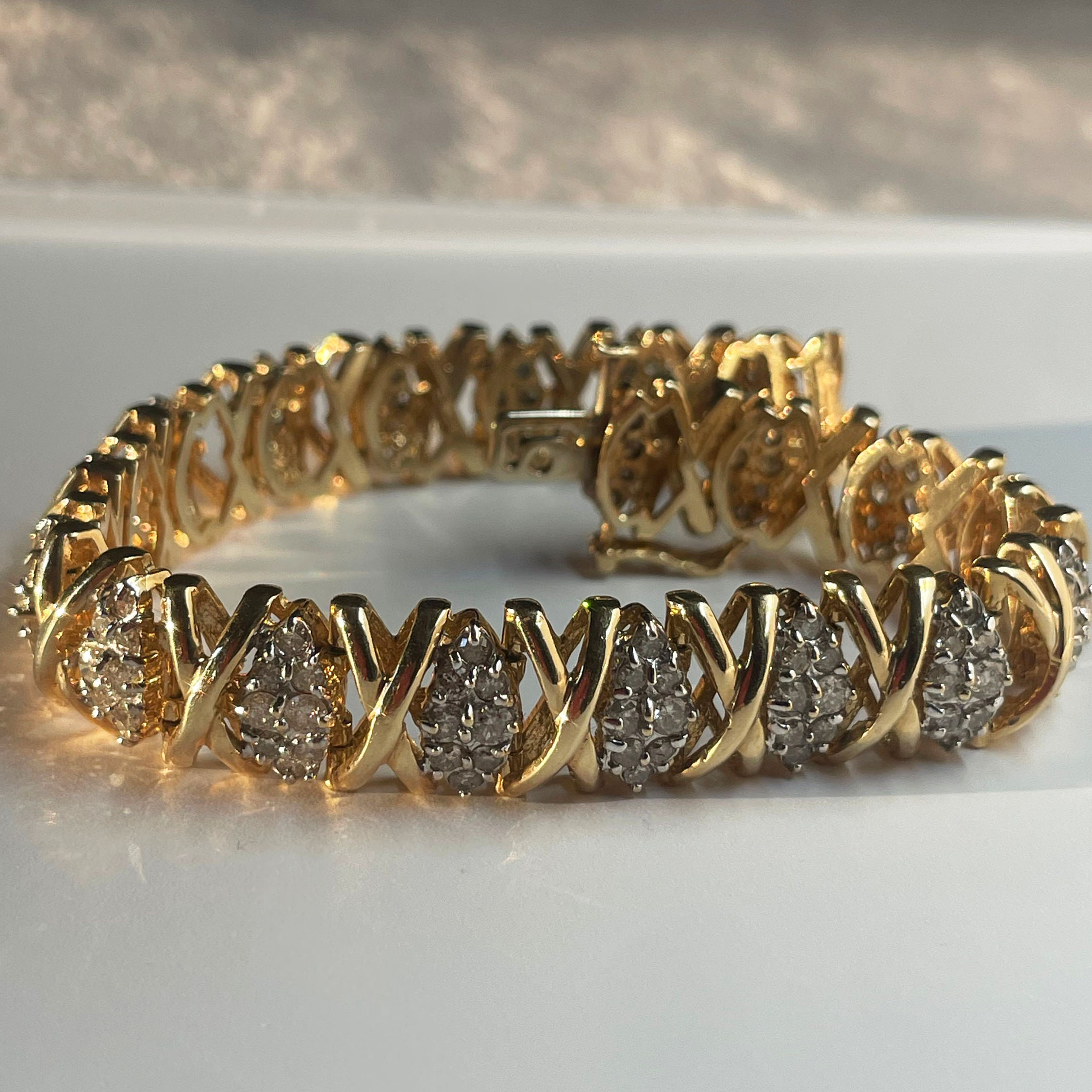 X-shape Design Round Cut Diamond Bracelet