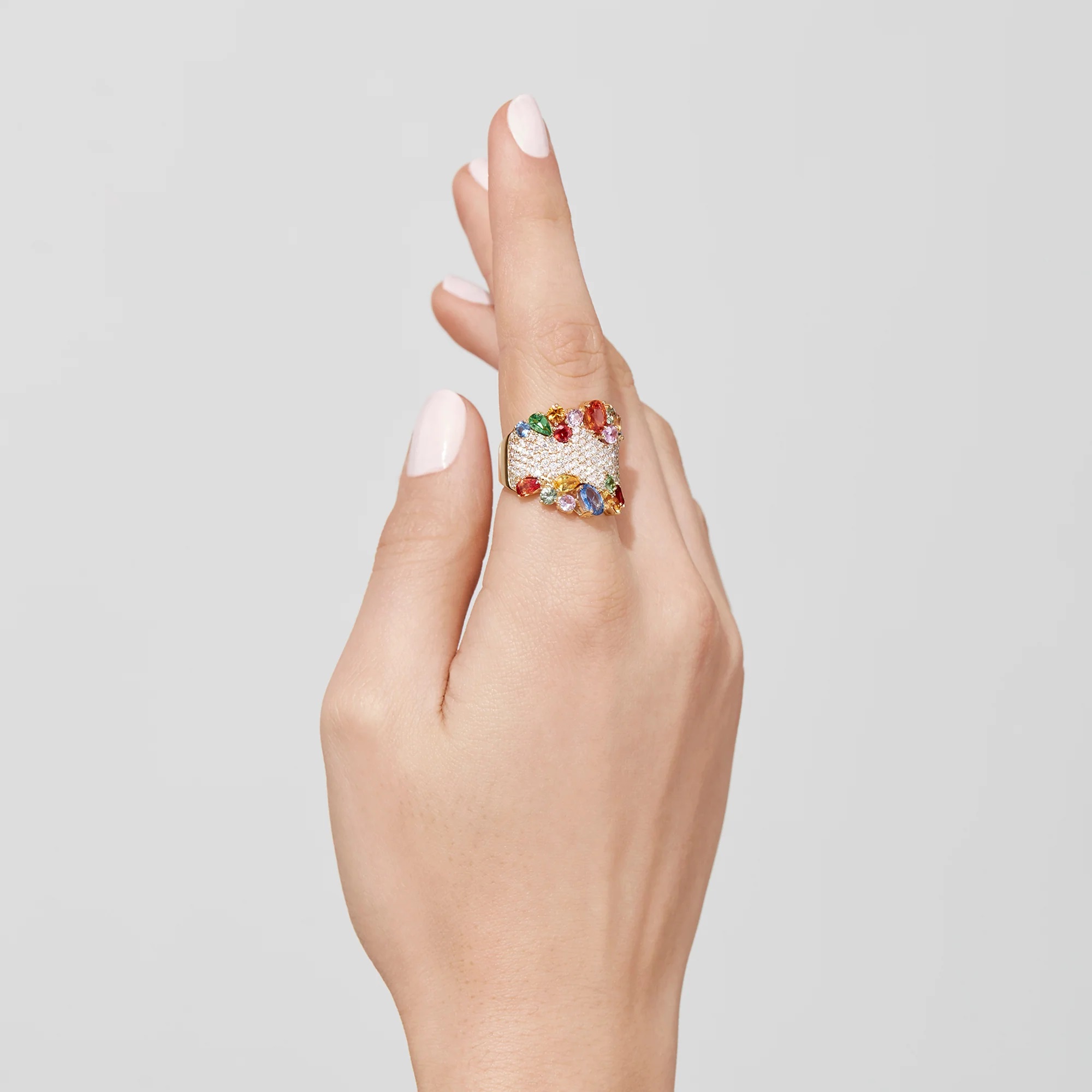 9.55ct Multi-cut Rainbow Sapphire&Diamond Cocktail Ring