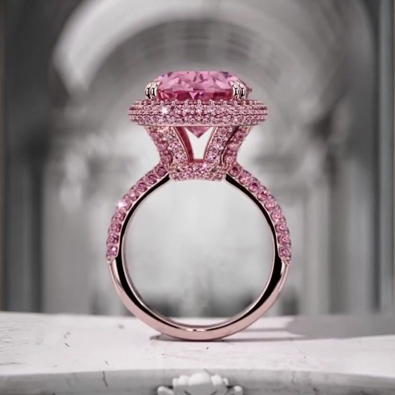 Pink Halo 4ct Oval Cut Pink Sapphire Engagement Ring