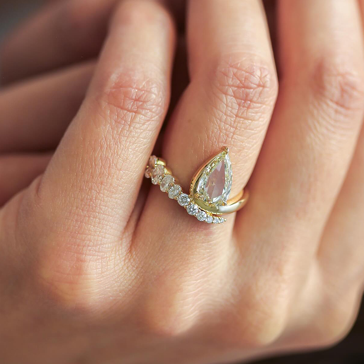 2.5ct Pear Cut Honey Yellow & White Sapphire Engagement Ring