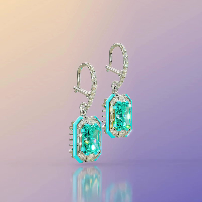 Emerald Cut Paraiba Tourmaline & White Sapphire Drop Earrings