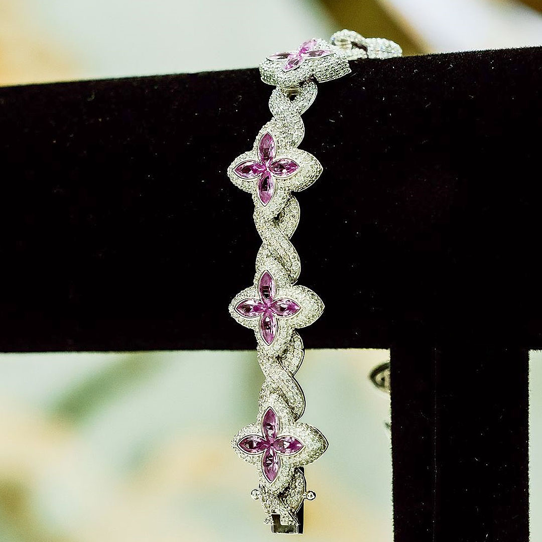 Marquise Cut Pink Sapphire Chain Bracelet for Men