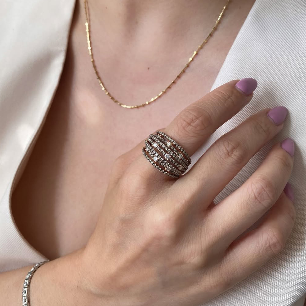 Round Cut White Sapphire Woven Wedding Band