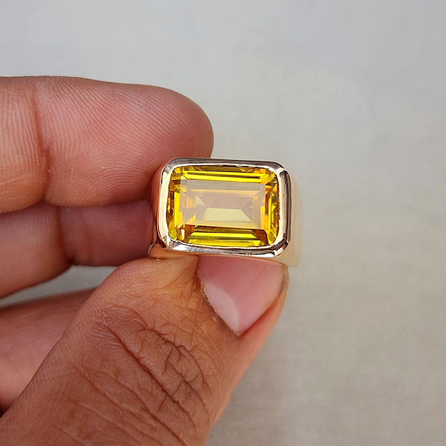 7ct Emerald Cut Yellow Sapphire Men's Engagement Ring