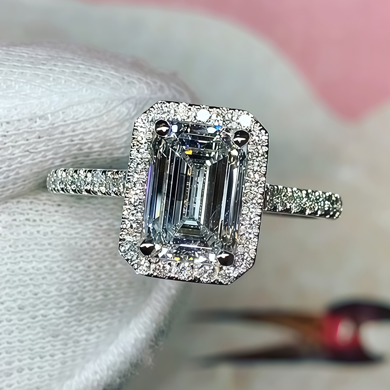 3ct Emerald Cut White Sapphire Halo Ring