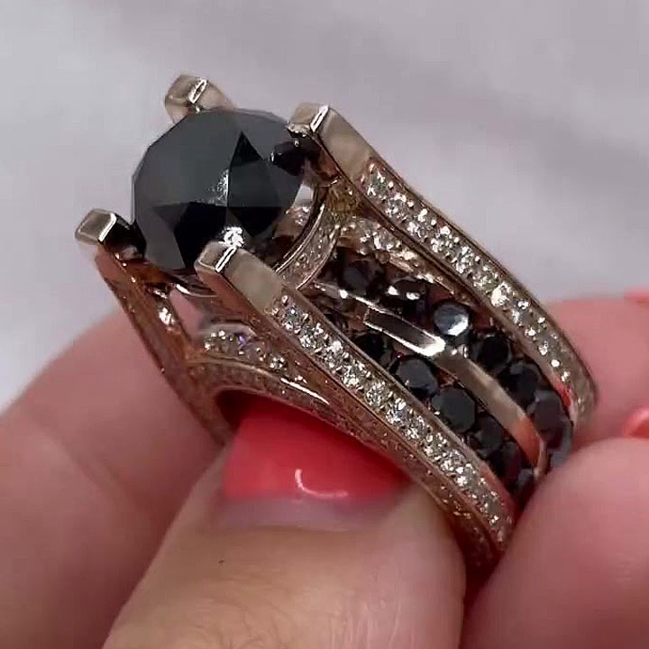 2ct East-west Design Round Cut Black Sapphire Engagement Ring