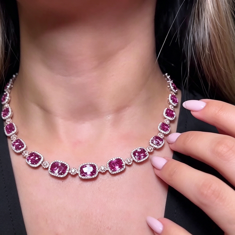 Cushion Cut Pink & Round Cut White Two-Tone Sapphire Necklace