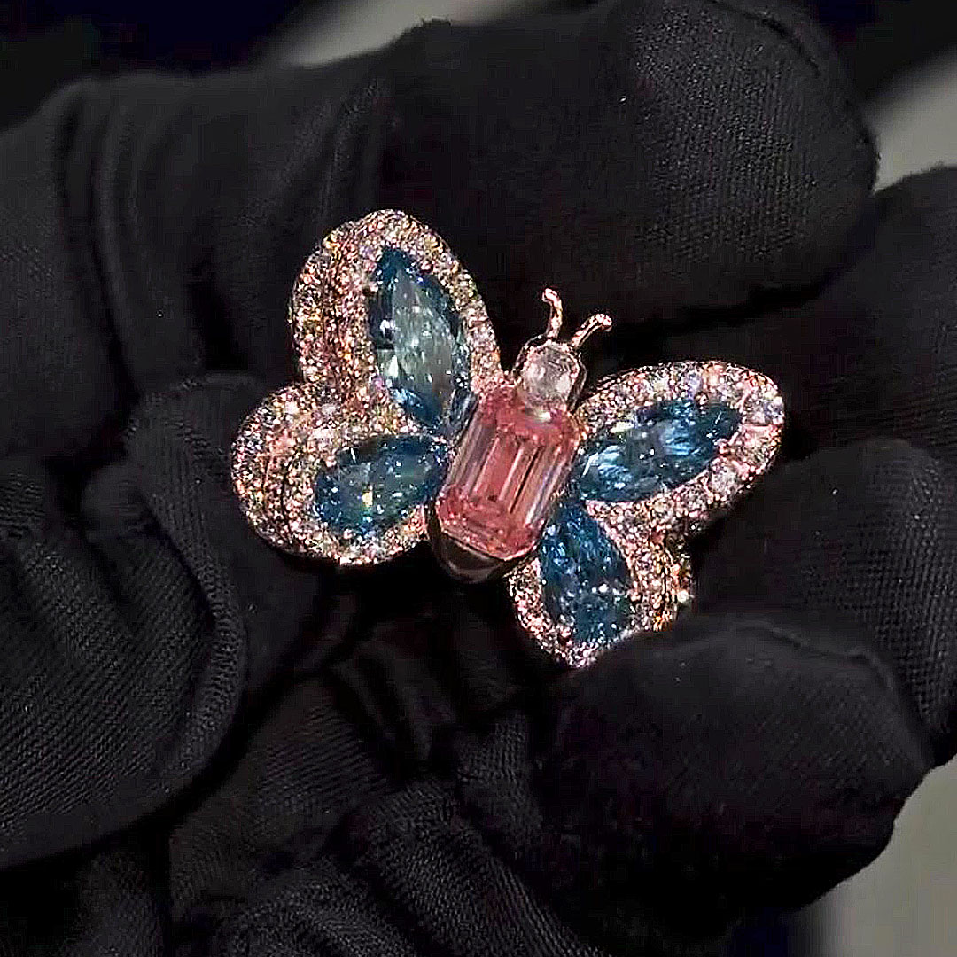 2ct Butterfly Emerald Cut Pink Sapphire Engagement Ring