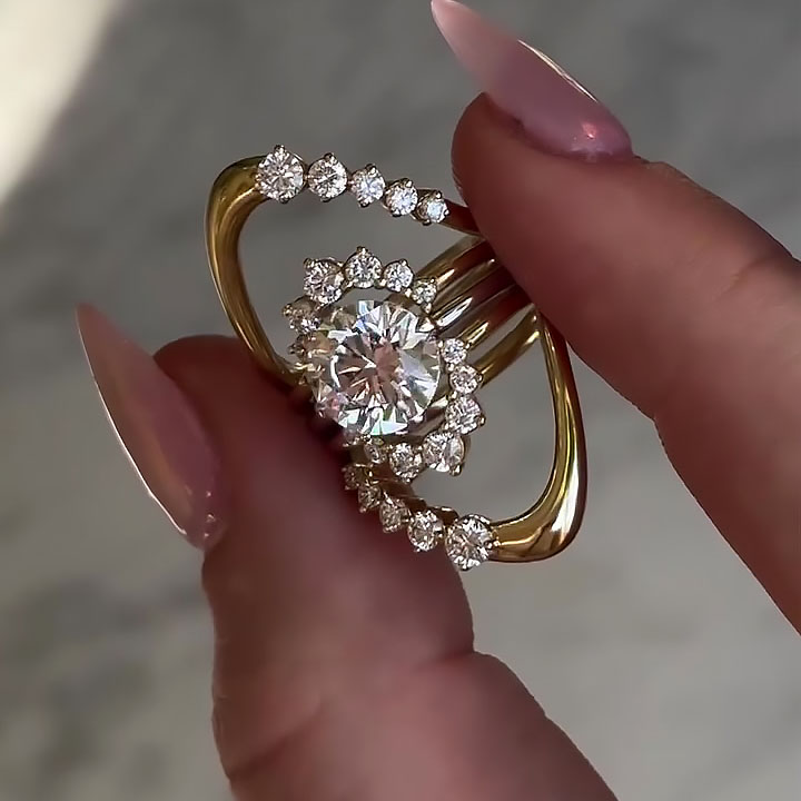 3ct Art Deco Round Cut White Sapphire Bridal Set Ring/ 5pcs