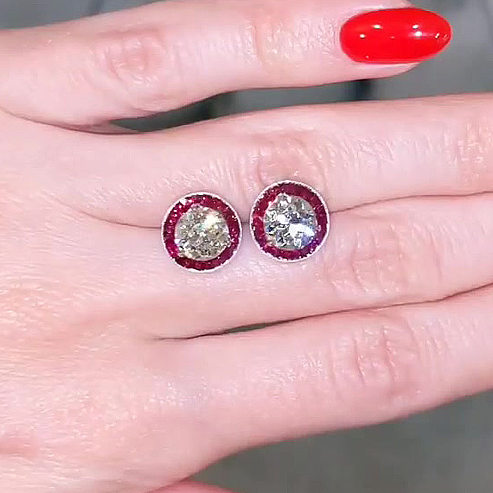 Two-tone Round Cut White Sapphire Stud Earrings