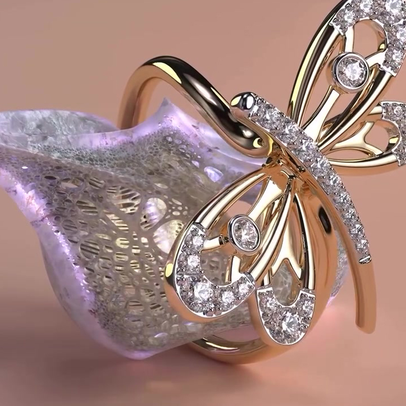 14K Yellow Gold Butterfly Pavé White Sapphire Wedding Band