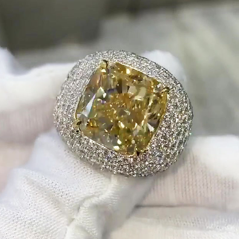 12.35ct Cushion Cut Yellow Sapphire Pave Men's Ring
