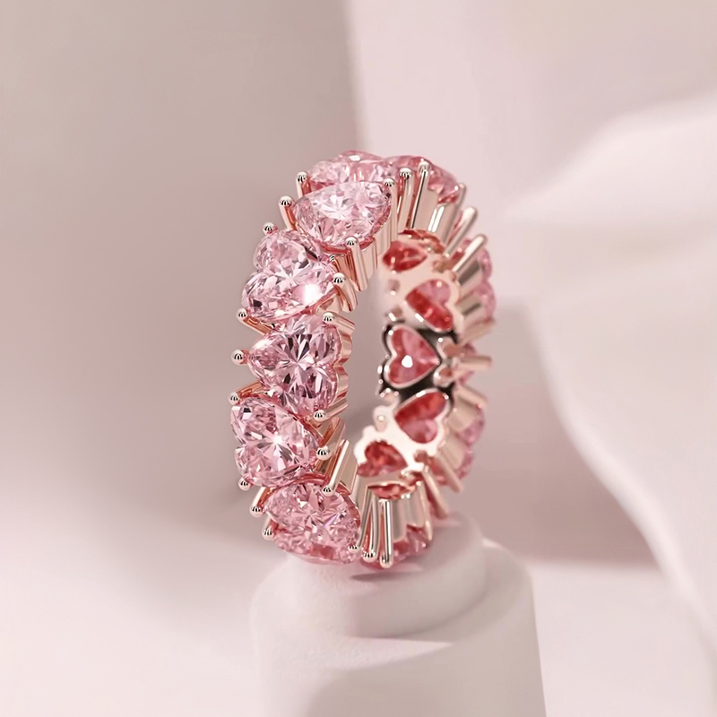 5.75ct Love Heart Cut Light Pink Sapphire Eternity Band