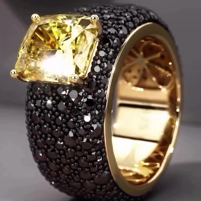 7ct Cushion Cut Yellow Sapphire Pave Setting Ring