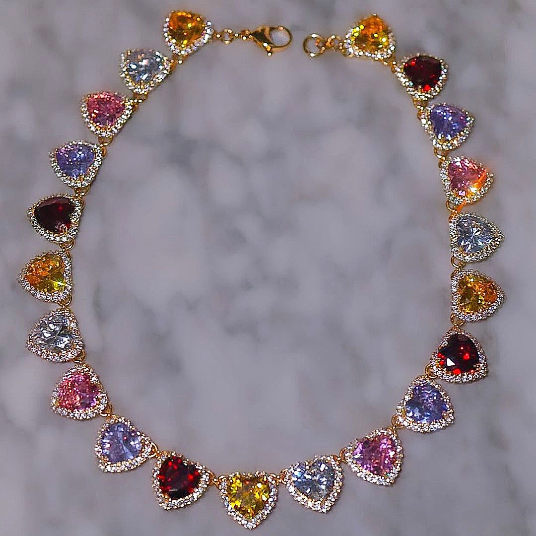 Heart Cut Rainbow Sapphire Necklace