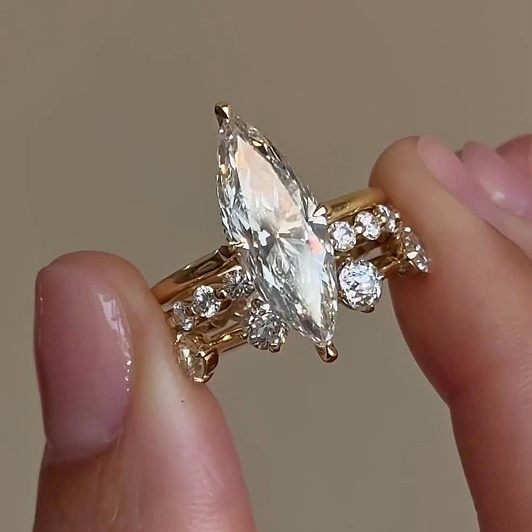 5ct Marquise Cut White Sapphire Wedding Set/3pcs