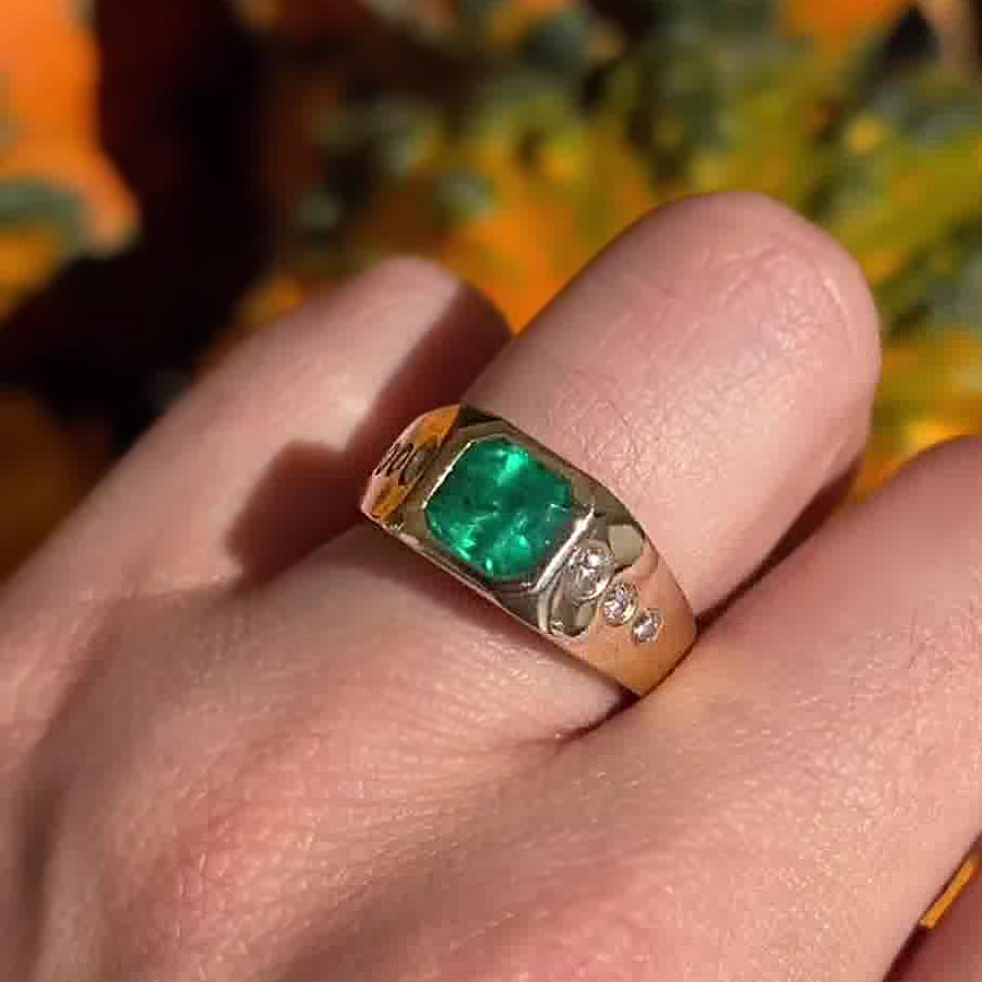 2ct Asscher Cut Emerald Sapphire Men's Engagement Ring