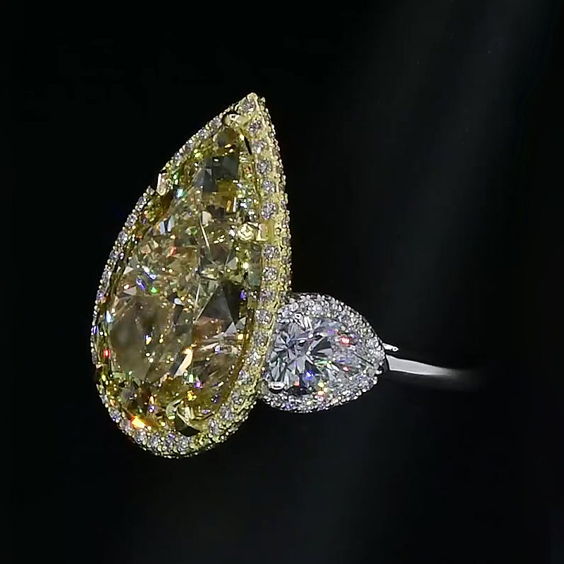 Halo Accent Yellow Sapphire Pear Cut Three-Stone Engagement Ring