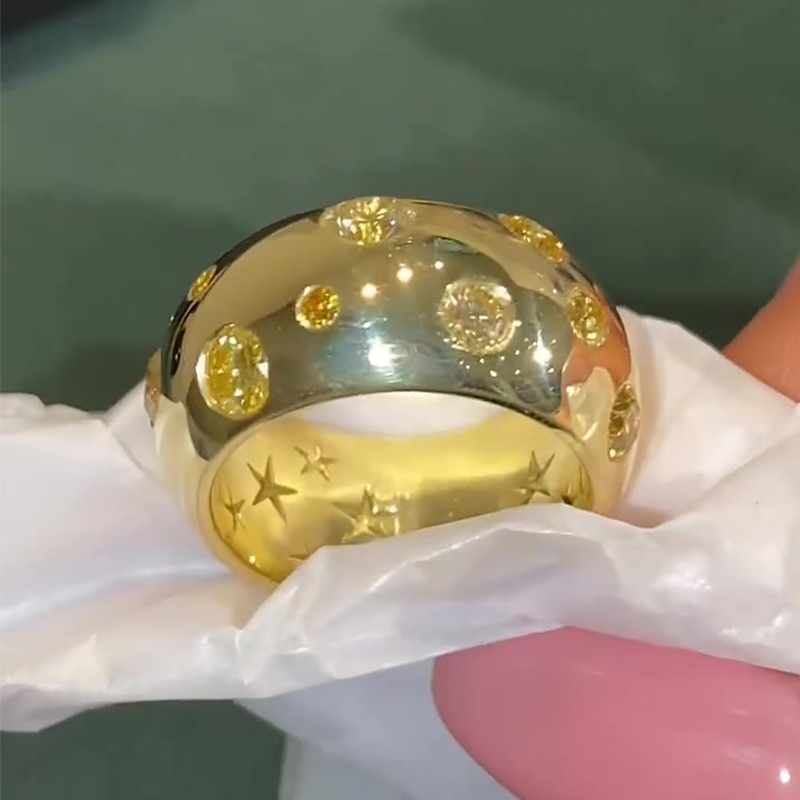 Pave Yellow Sapphire Bubble Dome Band Ring