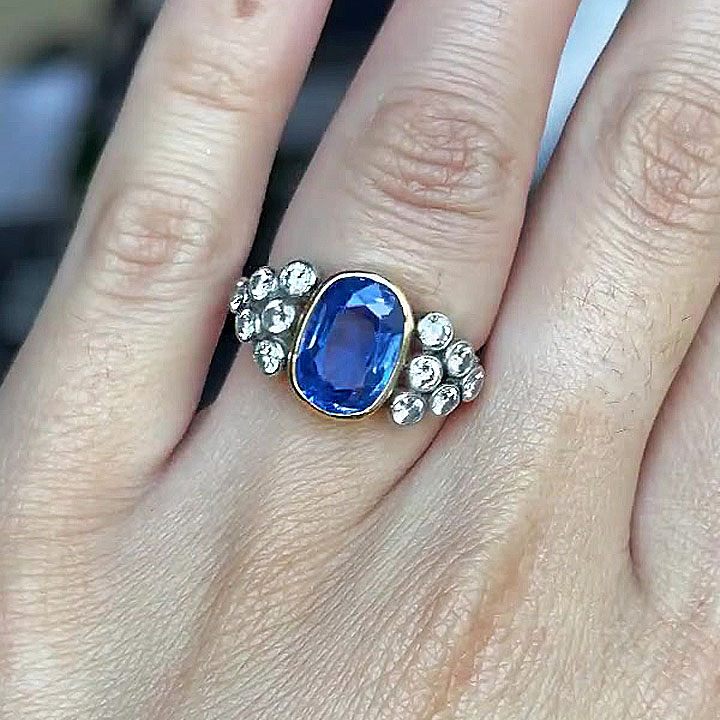 3ct Art Deco Cushion Cut Blue Sapphire Engagement Ring