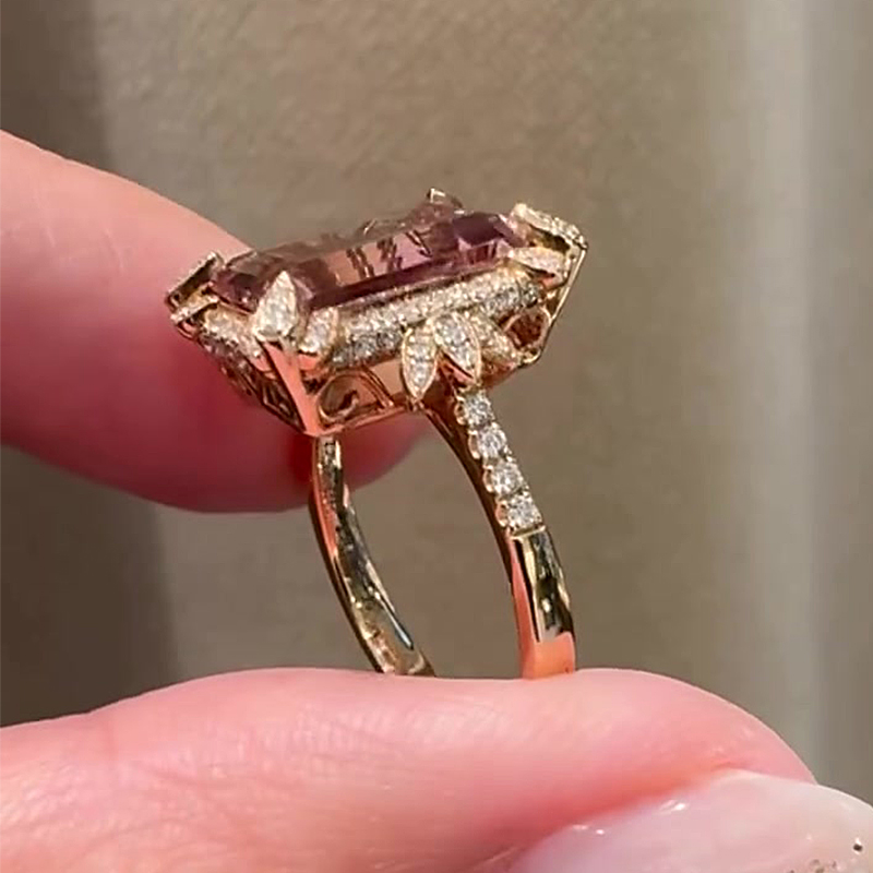 Halo 7ct Emerald Cut Pink Sapphire Engagement Ring