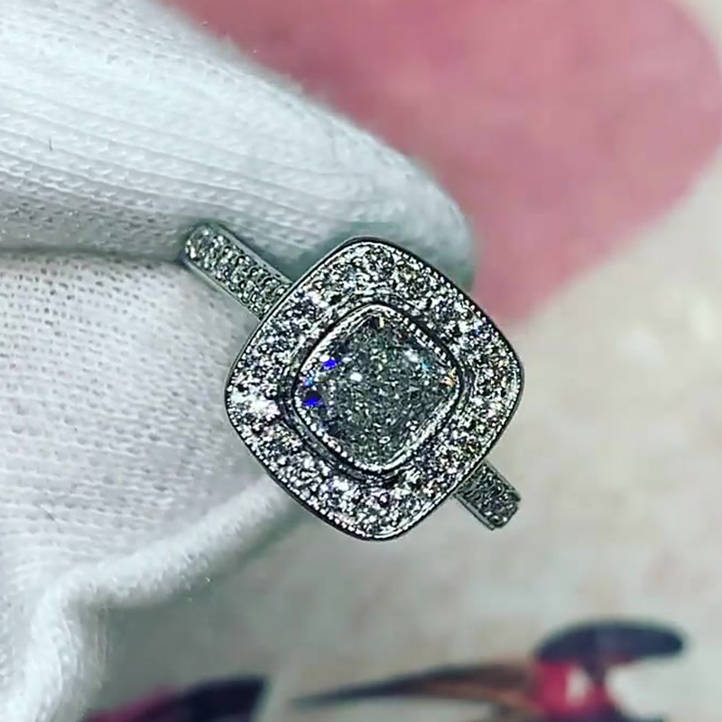 1.5ct Cushion Cut White Sapphire Halo Ring