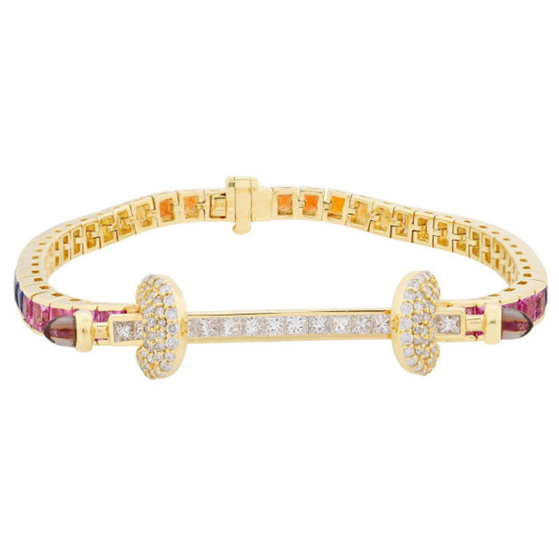 Princess Cut Rainbow Sapphire Tennis Bracelet