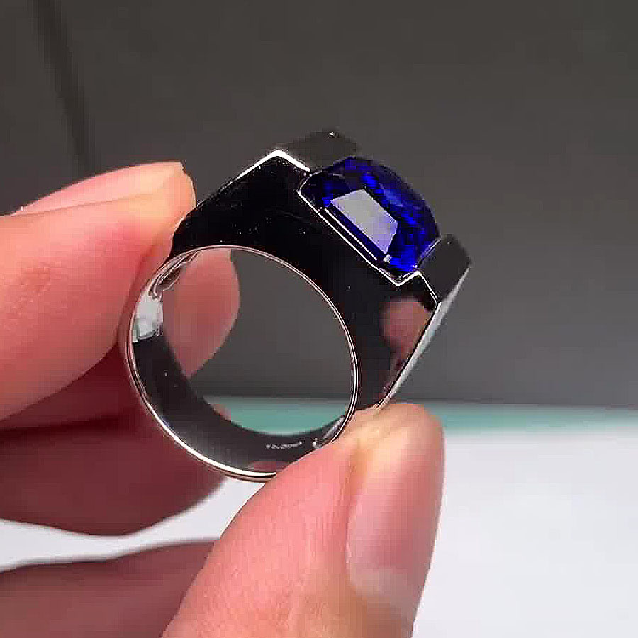 6ct Emerald Cut Blue Sapphire Men's Engagement Ring