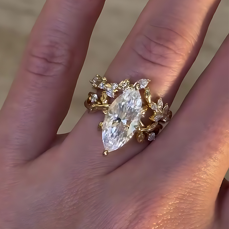 3ct Marquise Cut White Sapphire Wedding Set / 3pcs