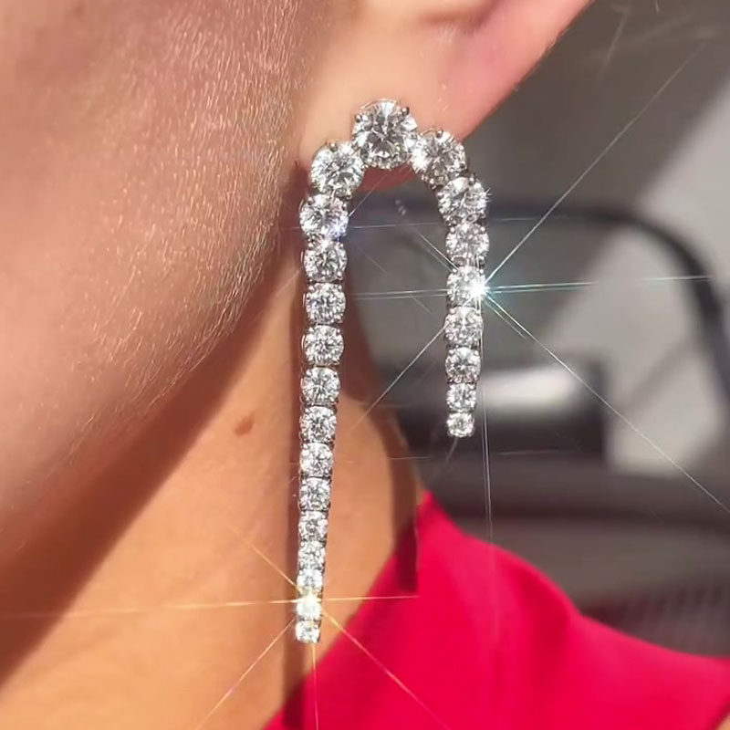 Brilliant Round Cut White Sapphire Dangle Earrings