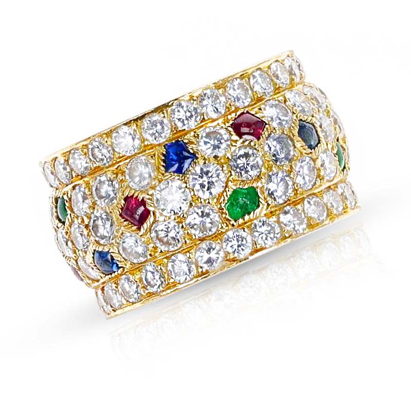 7.35ct Round Cut Rainbow Sapphire Wide Band Ring