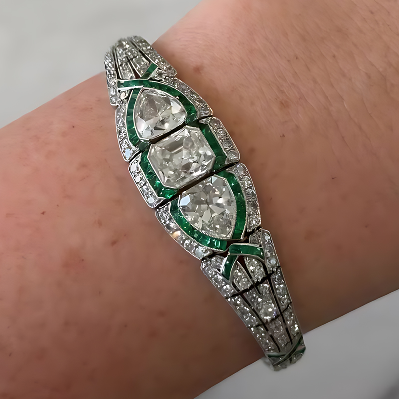 Art Deco Asscher & Shield Cut White Sapphire Bracelet