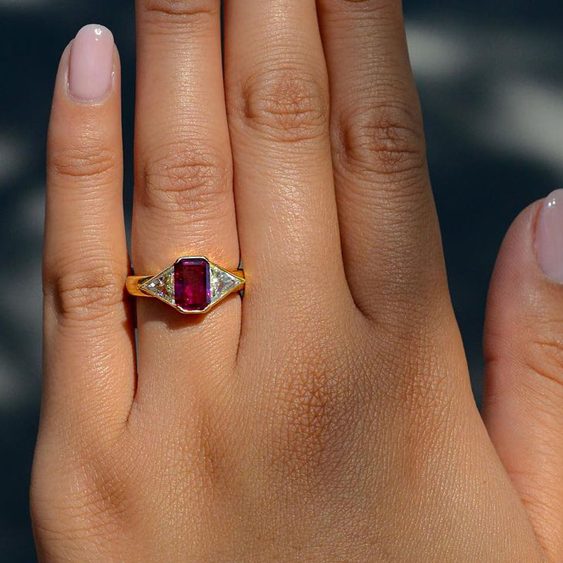 3ct Bezel Setting Radiant Cut Ruby Sapphire Engagement Ring