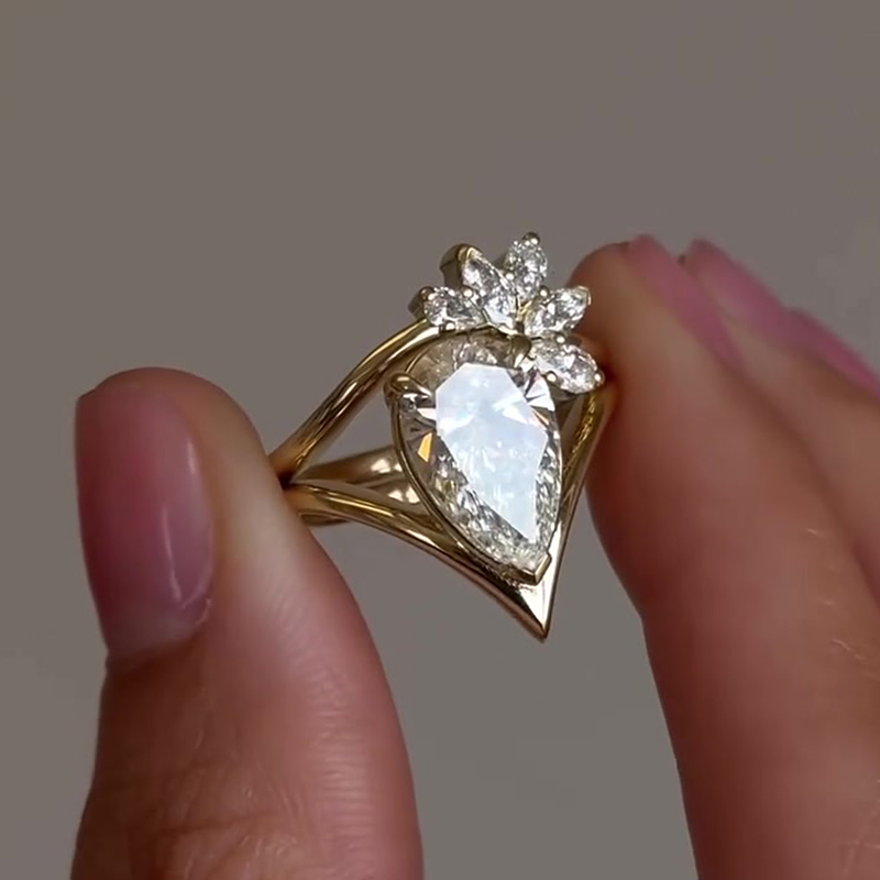 Off Set 3ct Pear Cut White Sapphire Wedding Set