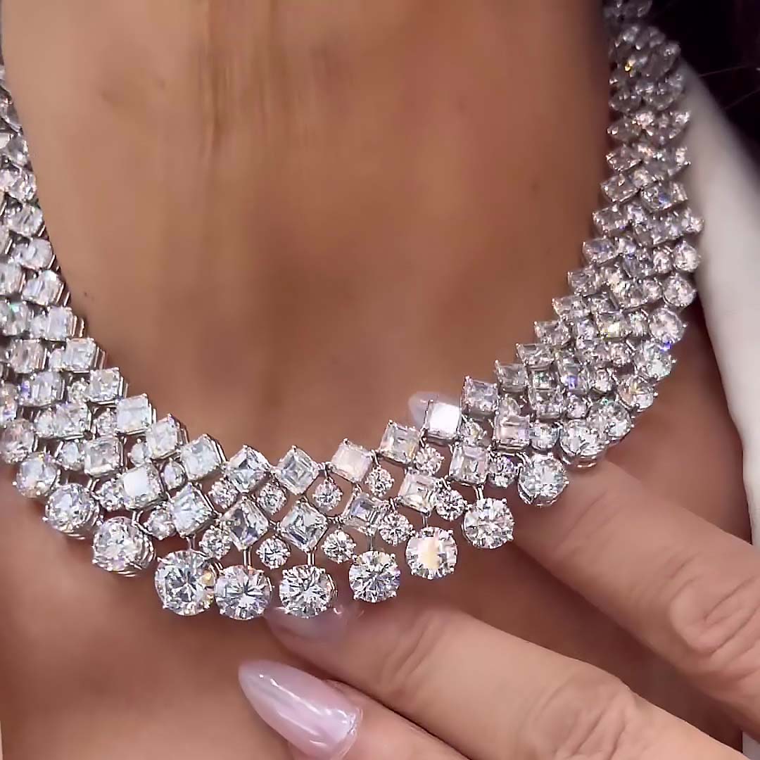 Round&Asscher Cut White Sapphire Luxury Necklace