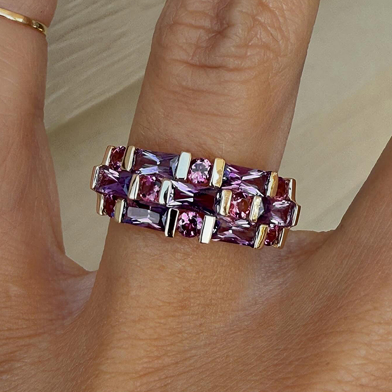 Vibrant Ombre 4.5 ctw Rectangle & Round Cut Purple Amethyst & Pink Sapphire Band