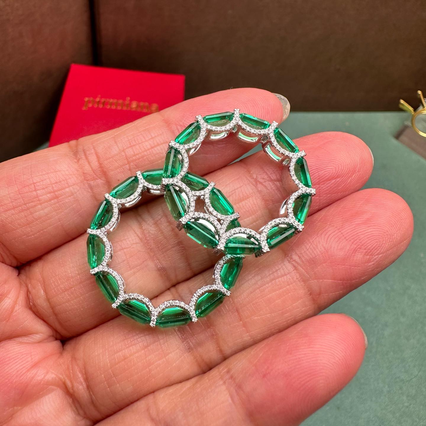 10ctw Emerald Cut Emerald & White Sapphire Pavé Eternity Band