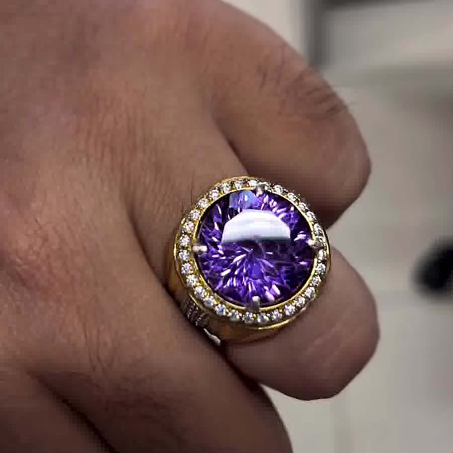 5ct Round Cut Amethyst Sapphire Men's Engagement Ring