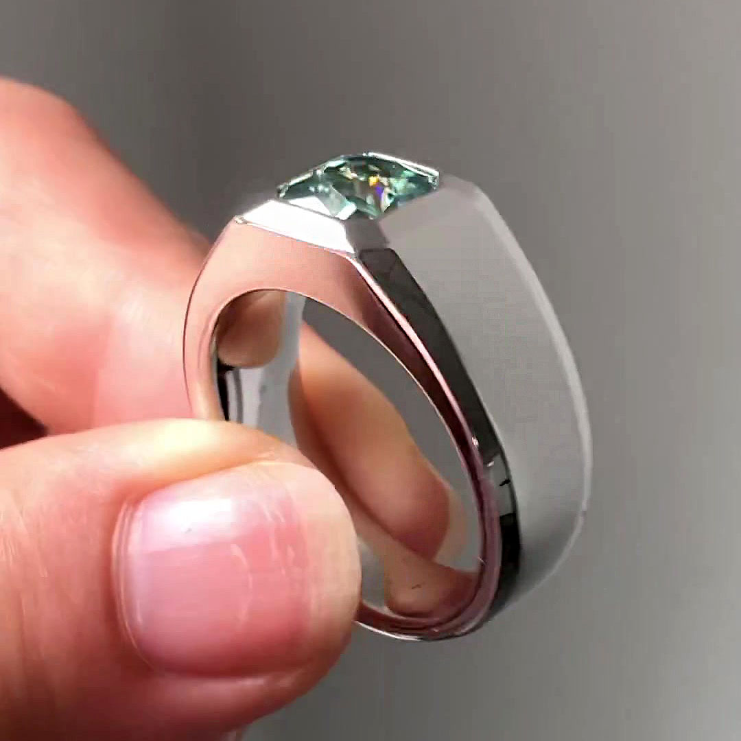 4ct Bezel Setting Green Sapphire Men's Engagement Ring