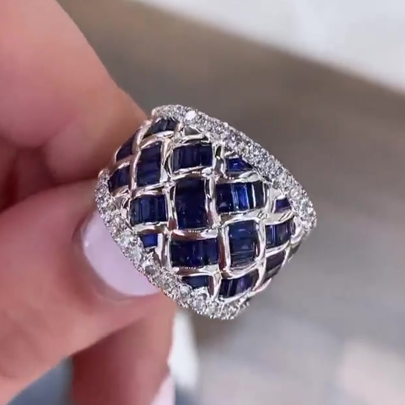 Emerald Cut Blue Sapphire Wedding Band