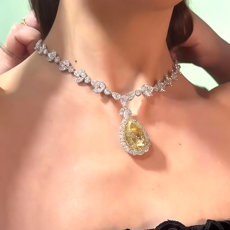 Ethereal Butterfly Pear Cut Canary Yellow & White Sapphire Choker Necklace