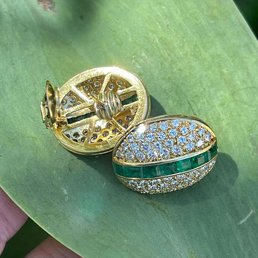 Micro-pave Setting Emerald Cut Emerald Sapphire Stud Earrings