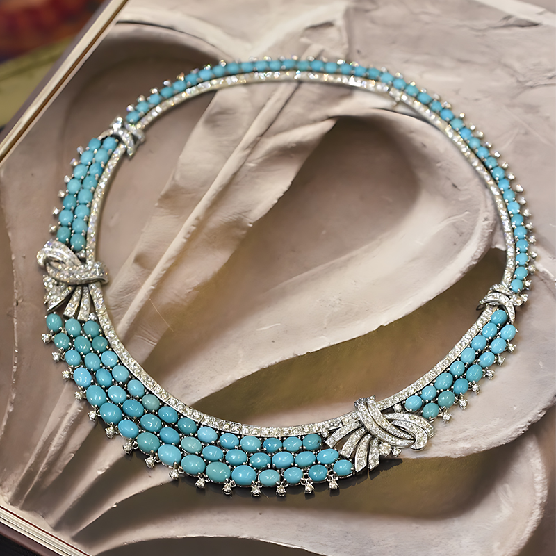 Turquoise & White Sapphire Multi-Layer Choker Necklace
