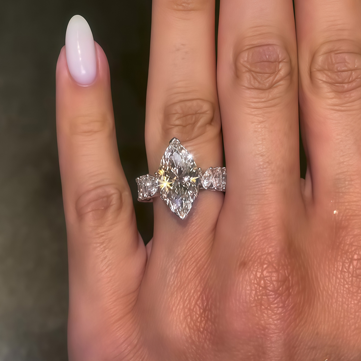 4ct Marquise Cut White Sapphire Diamond Accented Engagement Ring