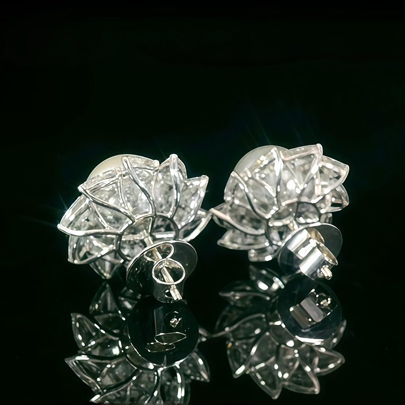 Pear Cut White Sapphire Pearl Stud Earrings